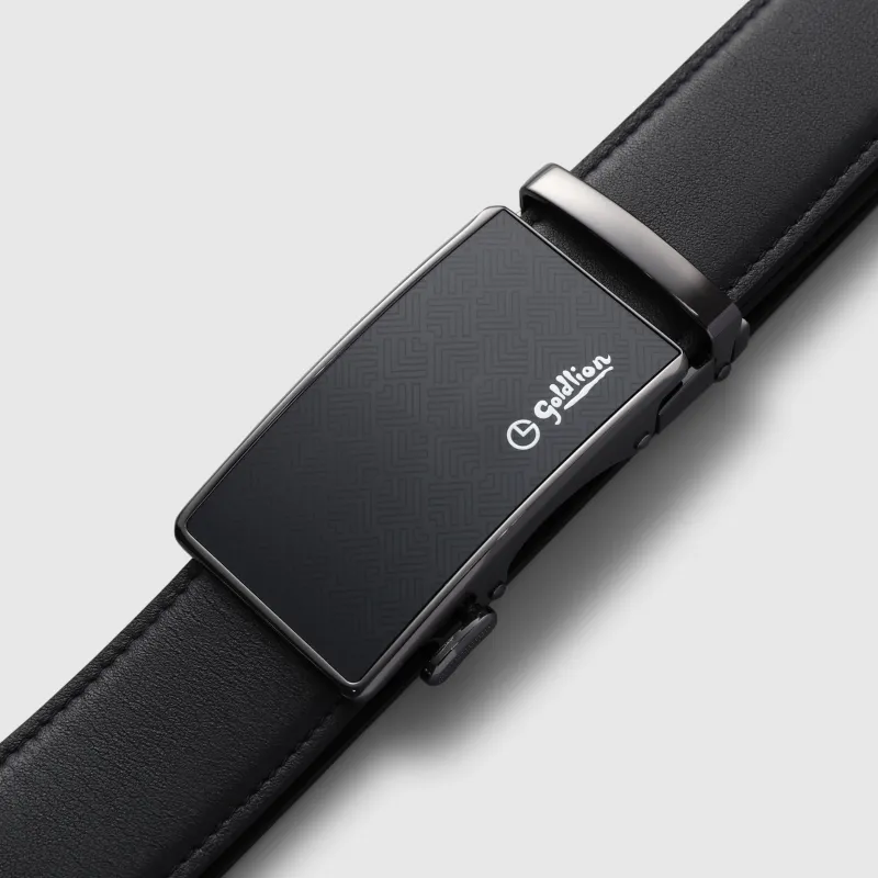 GOLDLION Yuanming Garden Series Top Grain Cow Leather Belts Men's Black Width 3.5cm-6