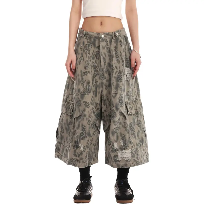 VINMUK Denim Shorts Unisex Leopard Print-3