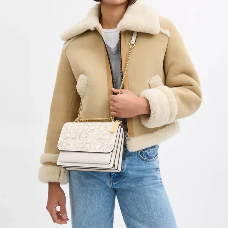 COACH Klare Pebbled Leather Shoulder Bag, Crossbody Bag Small Size Women's White-3