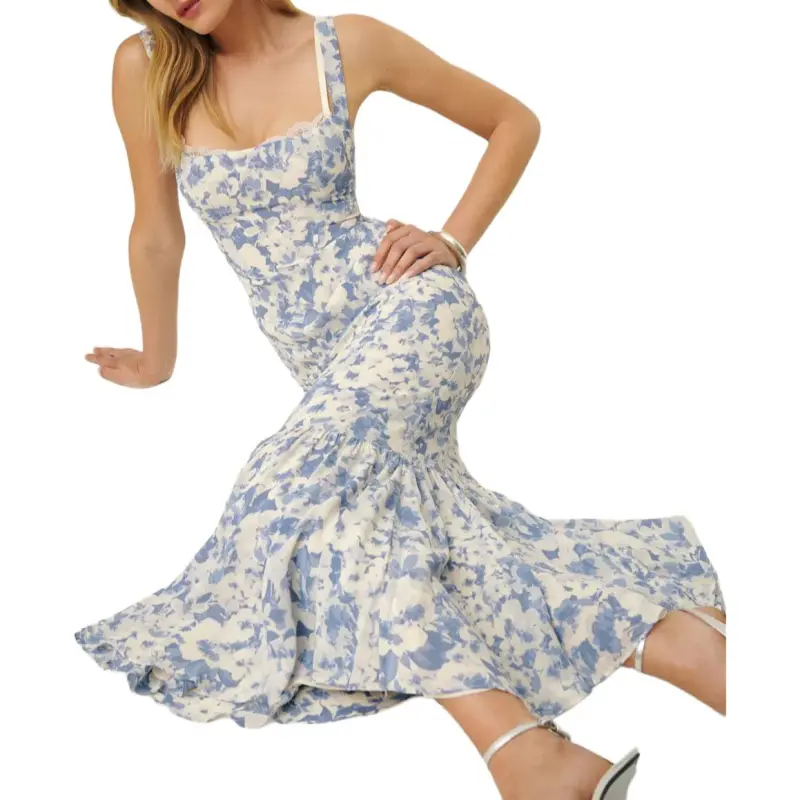 REFORMATION Irisa Dress Slip Dress Women's Blue-1