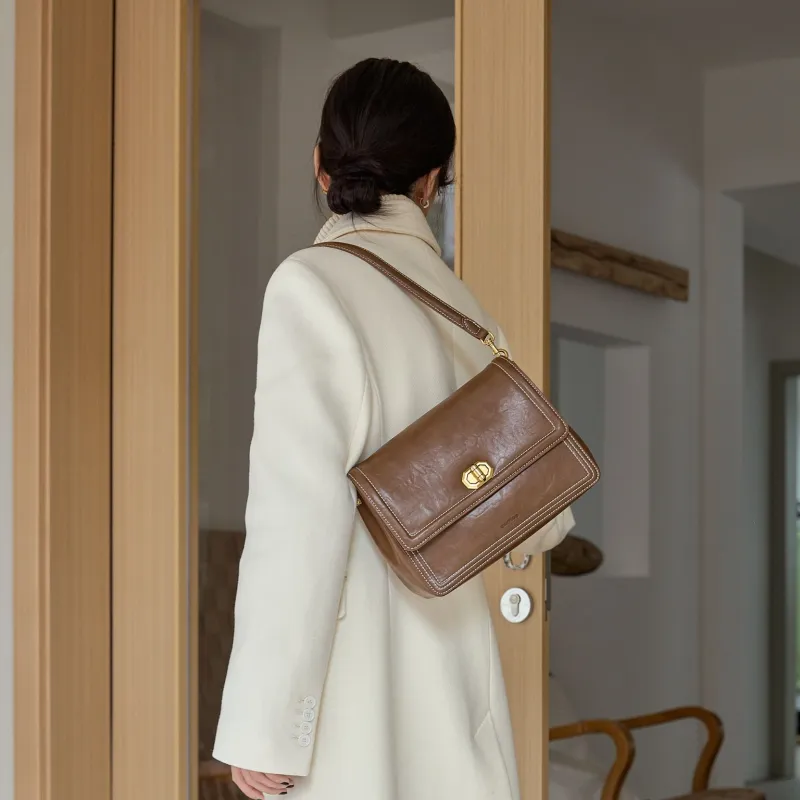 Simedin Cow Leather Crossbody Bag, Shoulder Bag, Small Square Bag Regular Women's Deep Black/Coffee-10