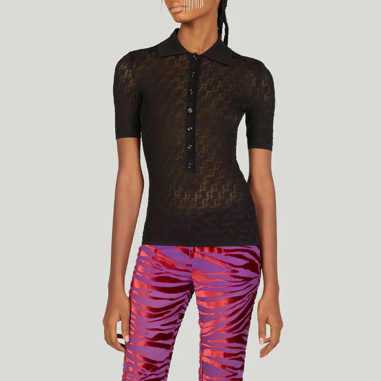 GUCCI Geometric G Knitted Polo Shirt-3