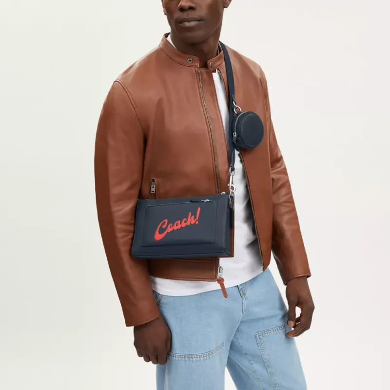 COACH Holden Refined Pebbled Leather With Smooth Calfskin Shoulder Bag Crossbody Bag Medium Size Men's Denim Blue-4