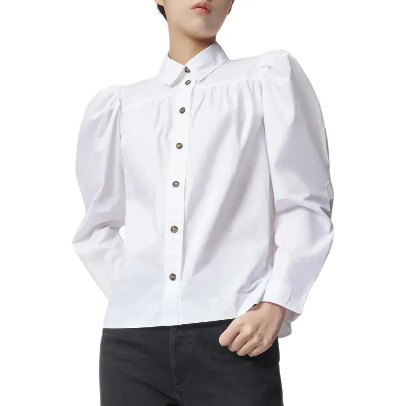 GANNI Puff Sleeved Poplin Shirt-3
