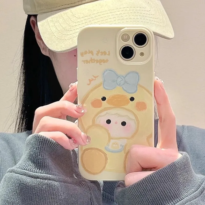 Wei Xin TPU Material Oil Paintings Hood Duck Phone Cases Compatible With IPhone 16/15 Pro Max/Apple 13/14 Pro/Max-1