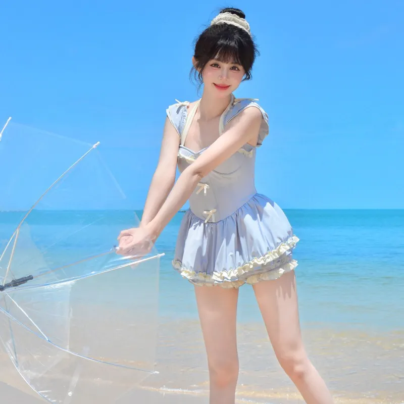 YuChaJia One piece Swimsuit Women's Light Blue-4