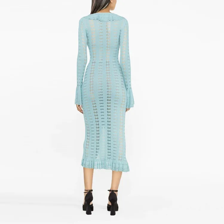 Blumarine Ruffled Knitted Buttoned Maxi Dress-2