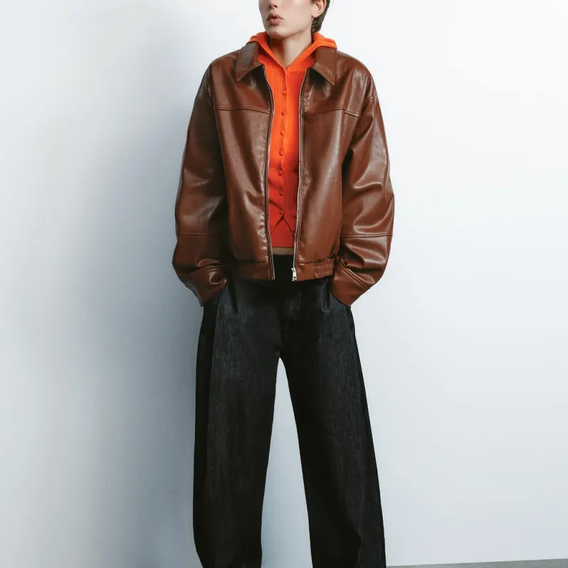ZARA Jackets Coats Women's Leather Color-4