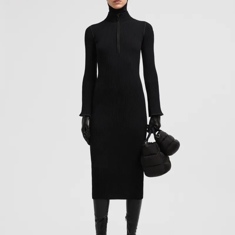 Moncler Half Zip Ribbed Knit Midi Dress-1