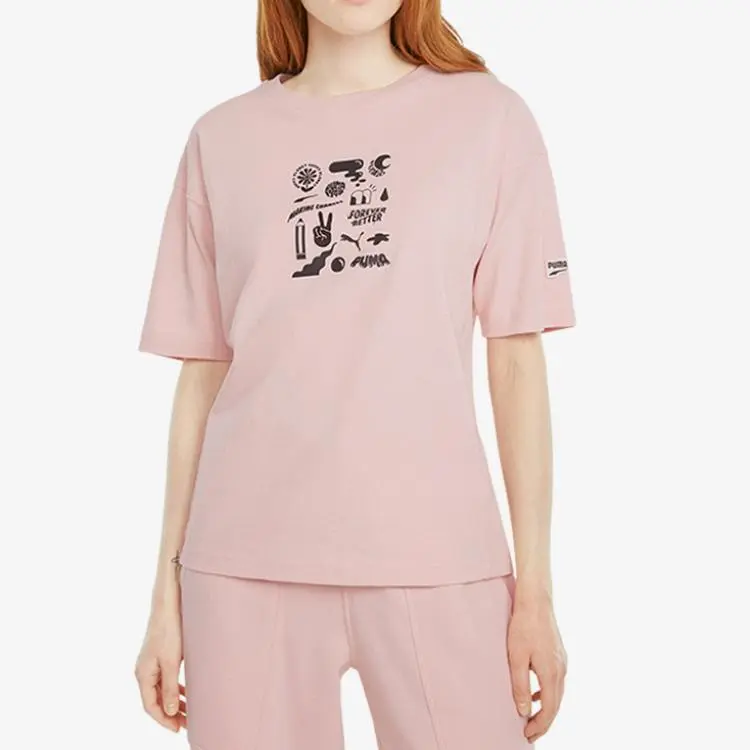 PUMA Drop Shoulder Sleeve T Shirt Women's Pink-1
