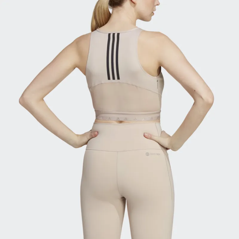 Adidas Aeroready Hyperglam Crop Tank Top Sport Vests Women's Taupe-2