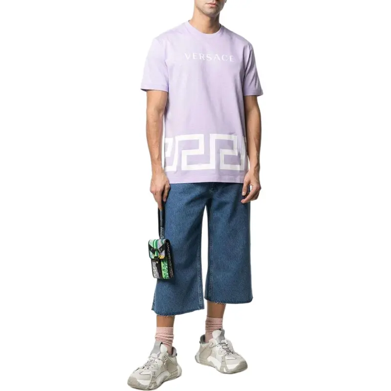 VERSACE Men Logo Printed Round Neck Short Sleeve T shirt Purple-2