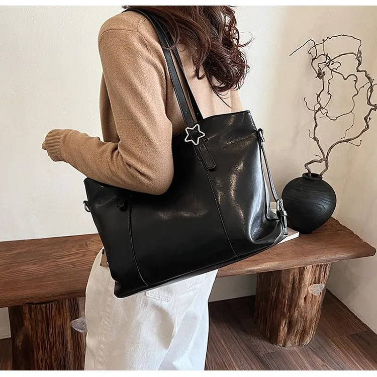 Morellybear PU Tote Bag Shopping Bag Shoulder Bags Regular Women's Brown/Black/Ecru-1