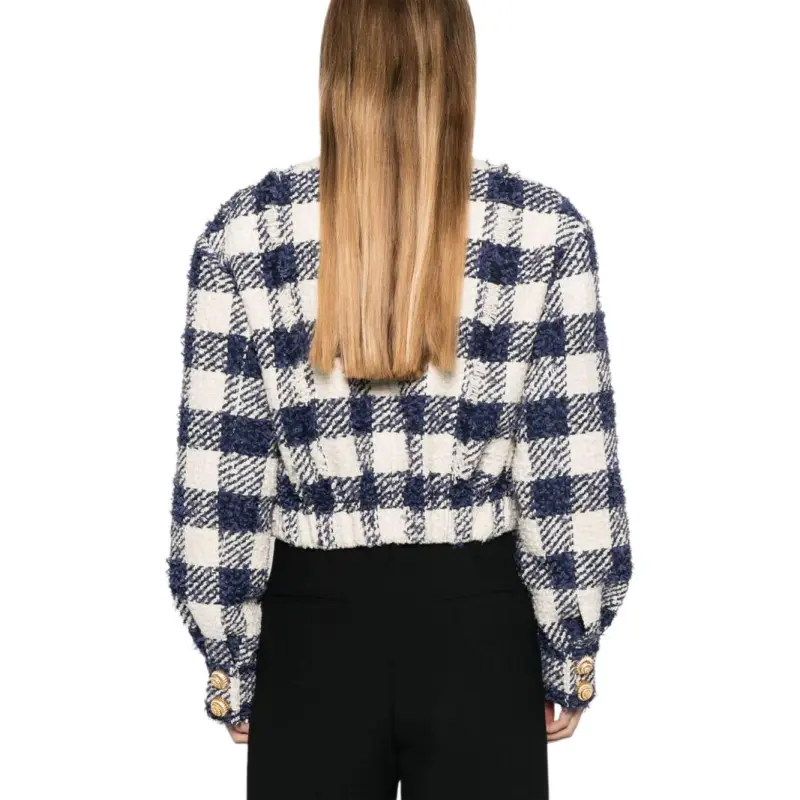 BALMAIN Gingham Check Tweed Jacket-3