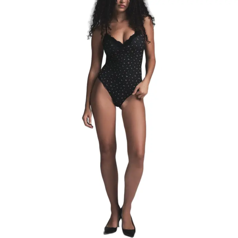 SKIMS FW24 FITS EVERYBODY LACE PUSH UP BODYSUIT Bodysuits Women's ONYX ROSEBUD PRINT/Agate Rosebud Print-1
