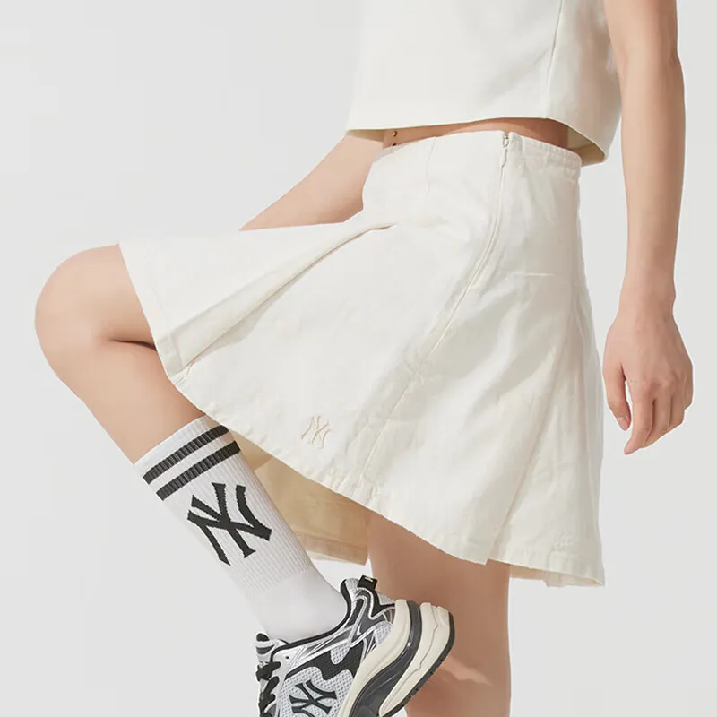 MLB New York Yankees Denim Short Skirts Women's Dark Cream-3