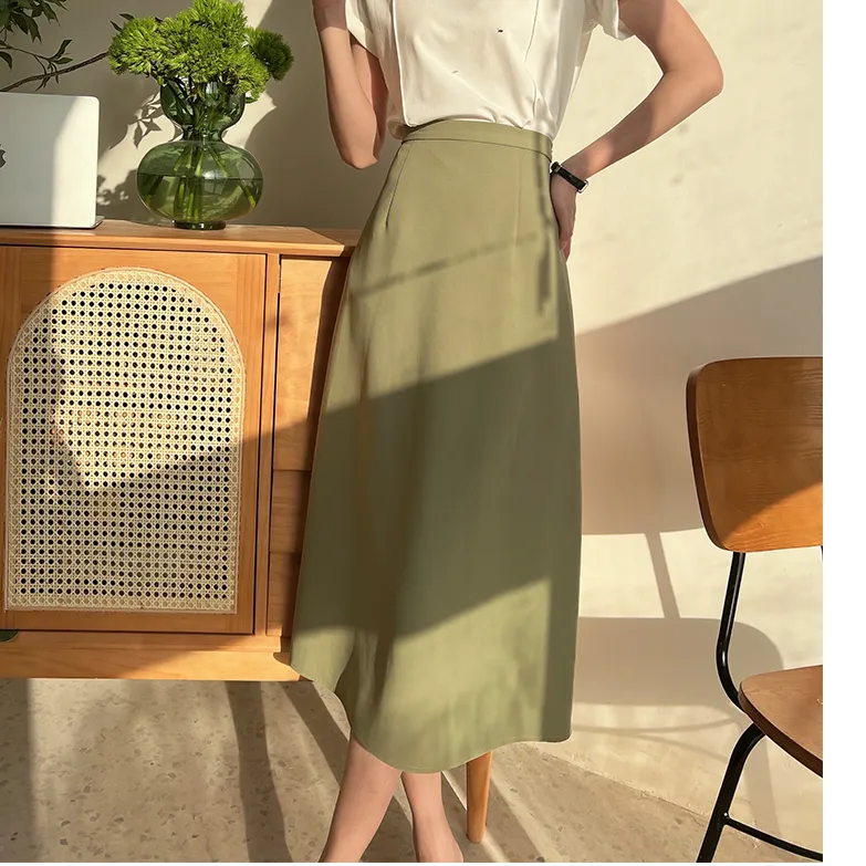 Birthday Casual Long Skirts Women's Green-1