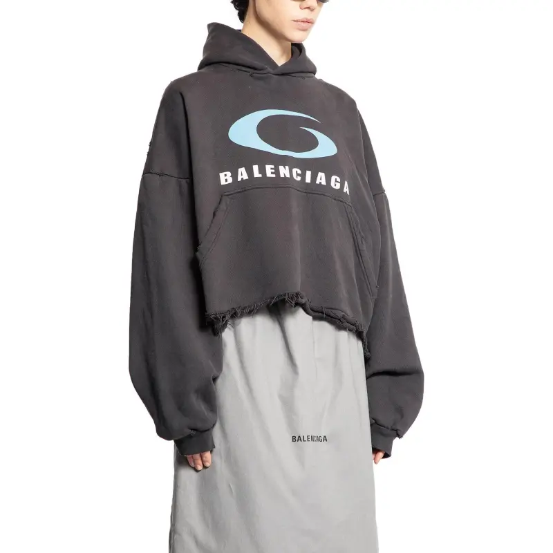 Balenciaga Loop Sports Icon Destroyed Cropped Hoodie-3