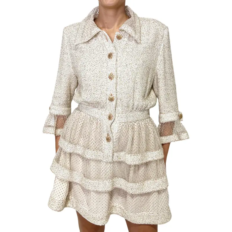 CHANEL Long Sleeved Dress Women's White-2