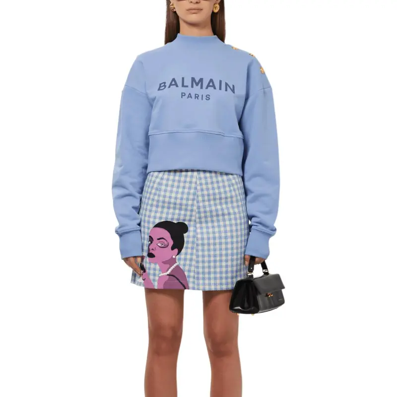 BALMAIN 3 Button Printed Sweatshirt 'Blue Clair/Blue Denim'-3