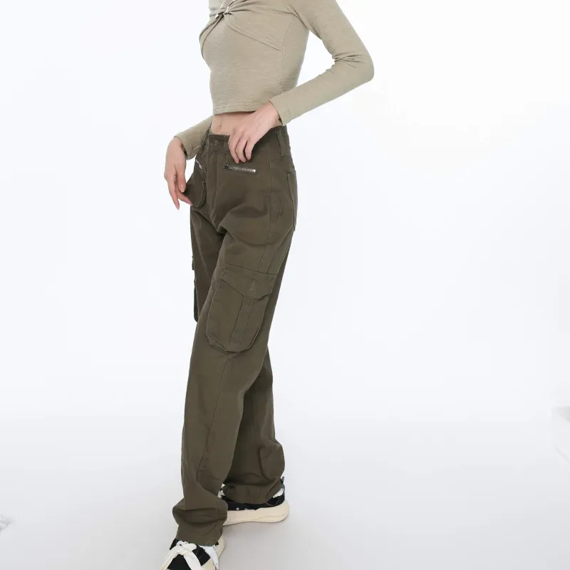 YuChaJia Cargo Pants Women's Army Green-4