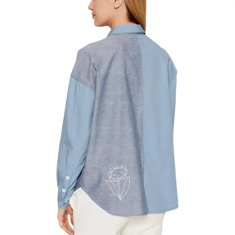 Converse COLORBLOCKED BUTTON Shirts Women's Blue-4
