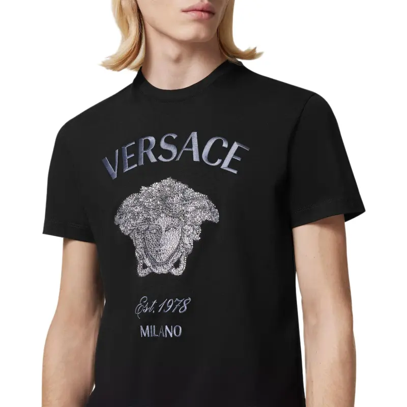 VERSACE Medusa Milano Embellished Crewneck T Shirt-4