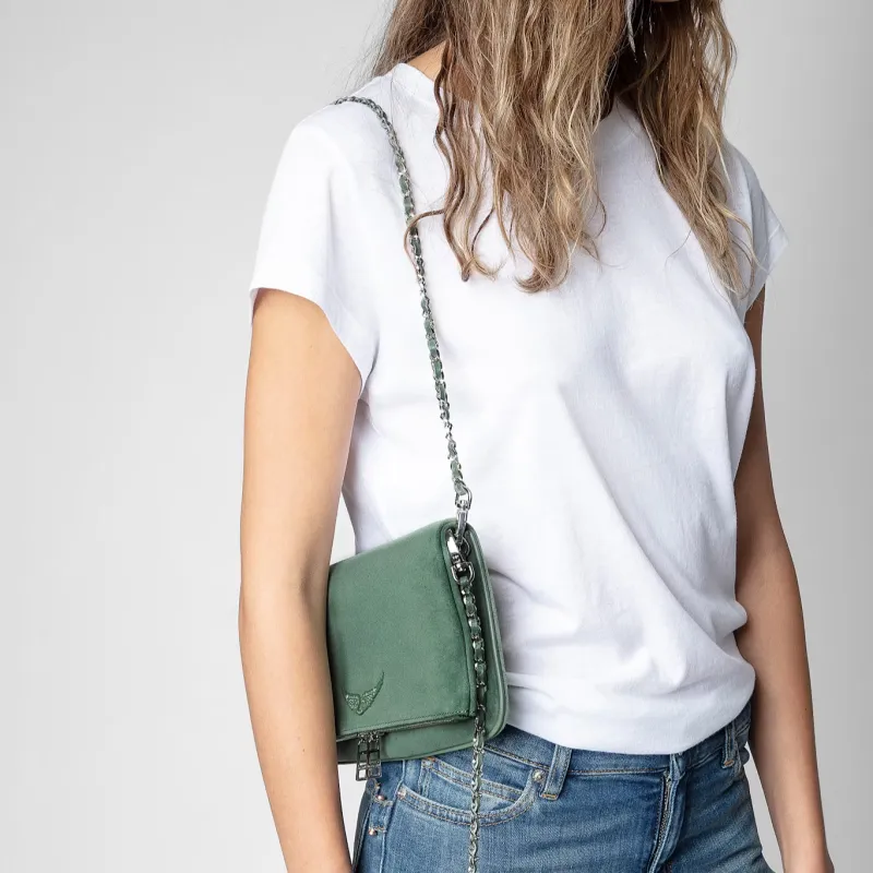 Zadig & Voltaire Suede Clutch Handbag Shoulder Bag Women's Green-4