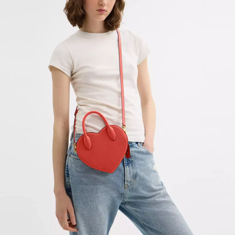 COACH Leather Heart Shaped Bag, One Shoulder Handbag Trumpets Women's Rouge Red-8