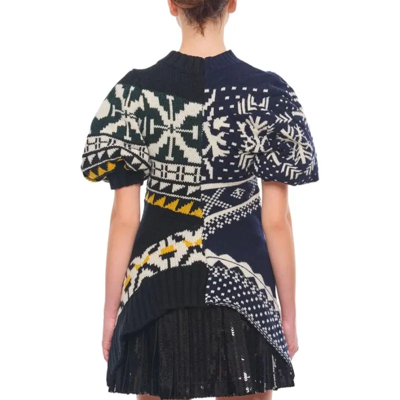 Sacai Pattern Jacquard Asymmetric Knitted Jumper-4