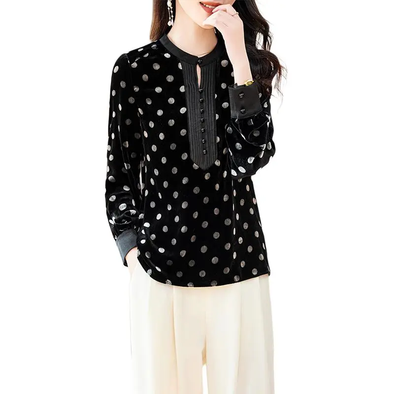 Yi Mengyuan Shirt Women's Polka Dot Black-3