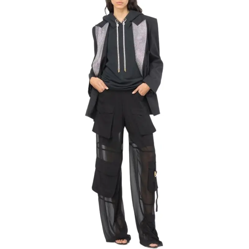 PINKO Crystal embellished Sleeveless Cotton Hoodie-2