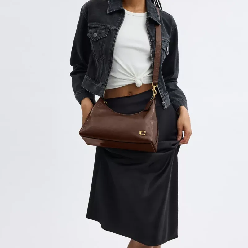 COACH Leather Portable Crossbody Bag Shoulder Bag Large Size Women's Coffee-5