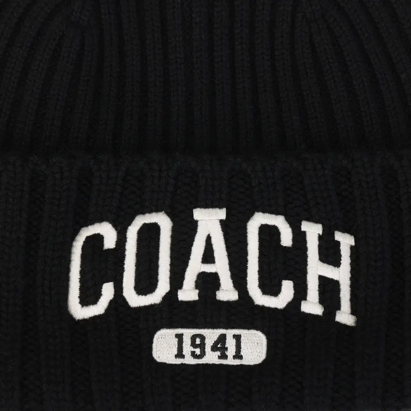 COACH Sheep Wool Beanies Unisex Black-3