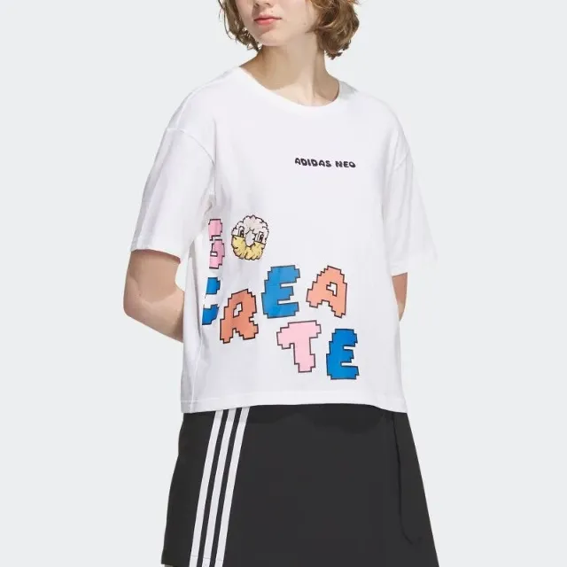 Adidas Neo Drop Shoulder Sleeve T Shirt Women's White-2