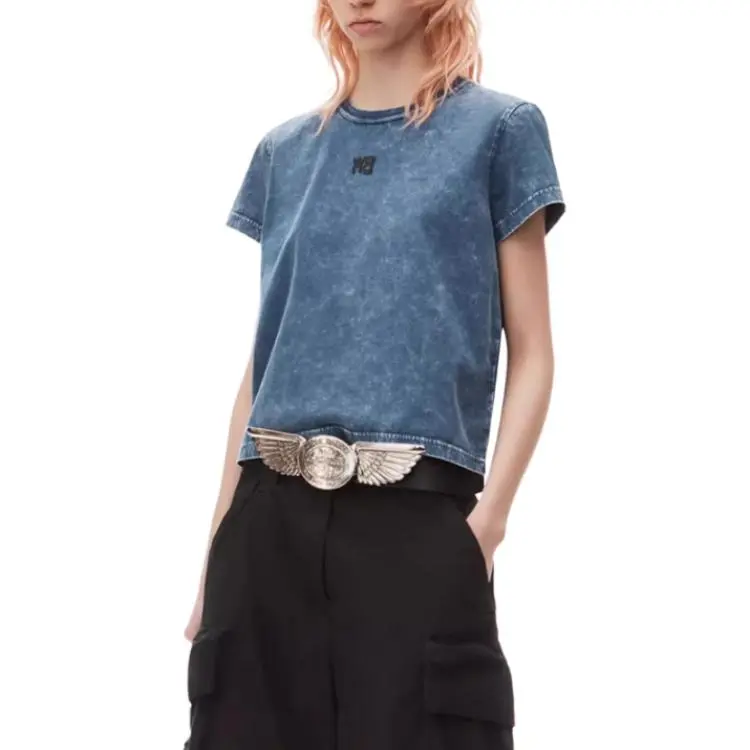 T By Alexander Wang Essential Jsy Shrunk Puff Logo & Bound Neck Tee Acid Black Ice-4