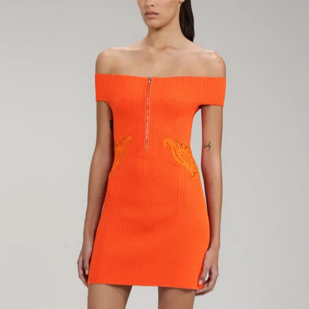 Self portrait SS22 Short Sleeved Dresses Women's Bright Orange-3