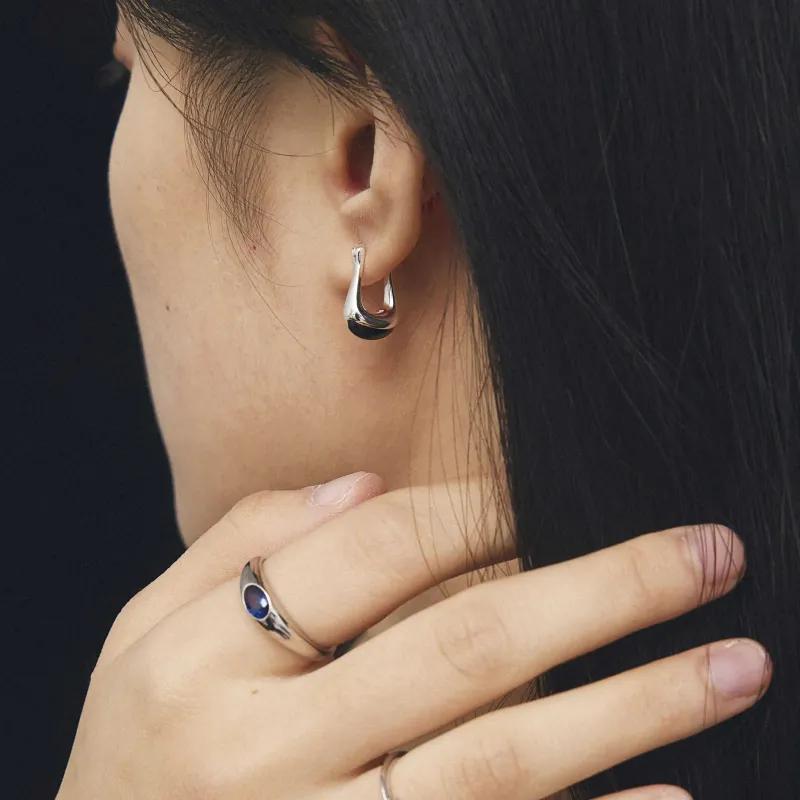 Sundanese S925 Silver Obsidian Earrings Women's-2