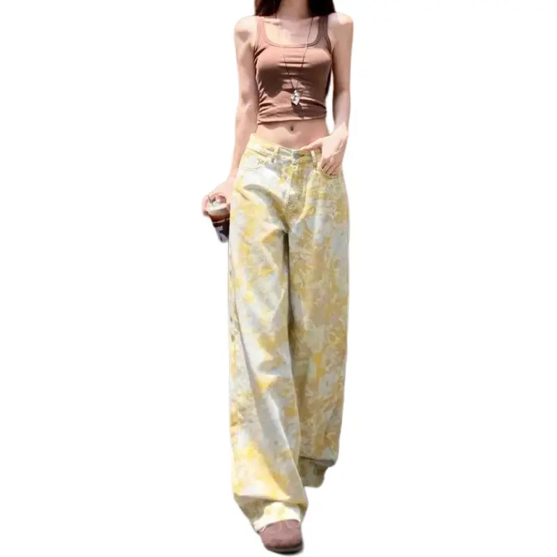 Concubine Zhu Jeans Women's Yellow Golden Floral-1