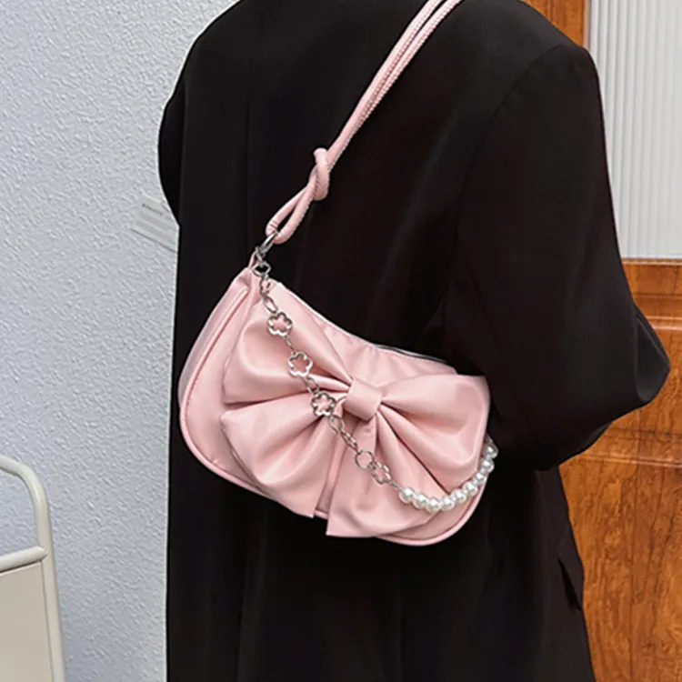 Dusen Kangaroo PU Shoulder Bag Regular Women's Pink/White/Black-1