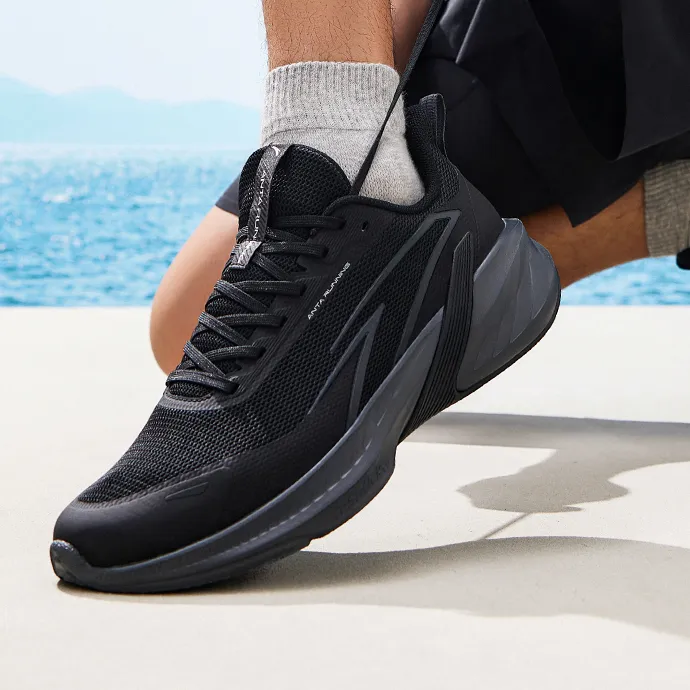 Anta A Shock Cushioned Slip Resistant Low Top Casual Running Shoes Men's Basic Black-4