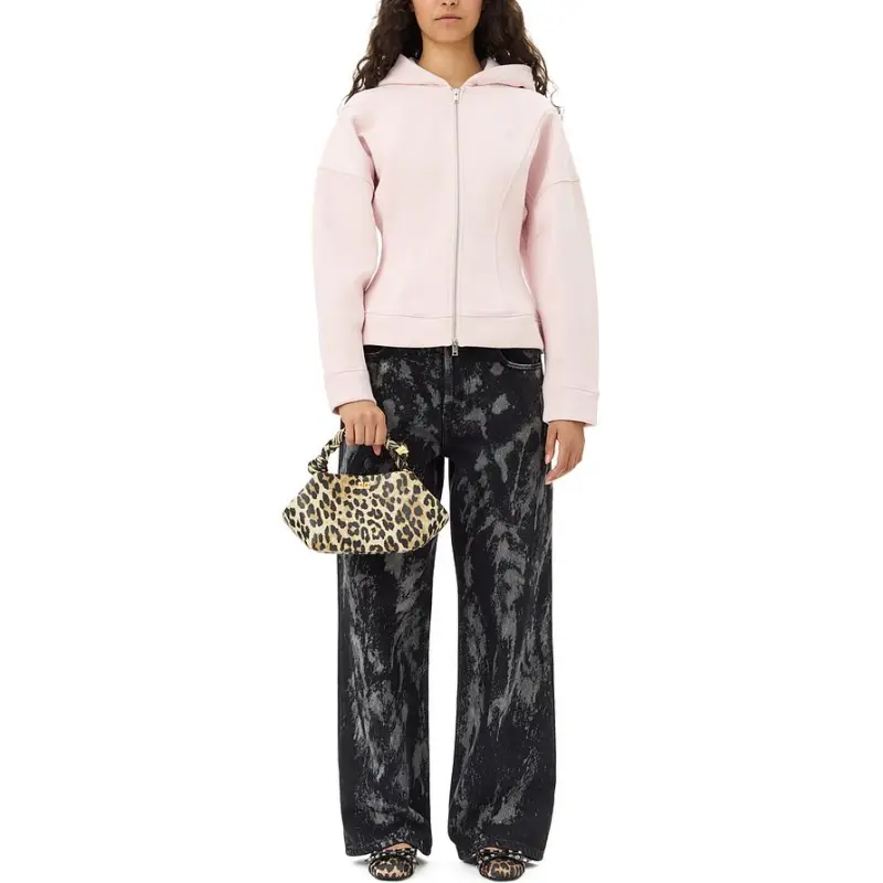 GANNI Logo Embroidered Zipped Fleece Hoodie-1