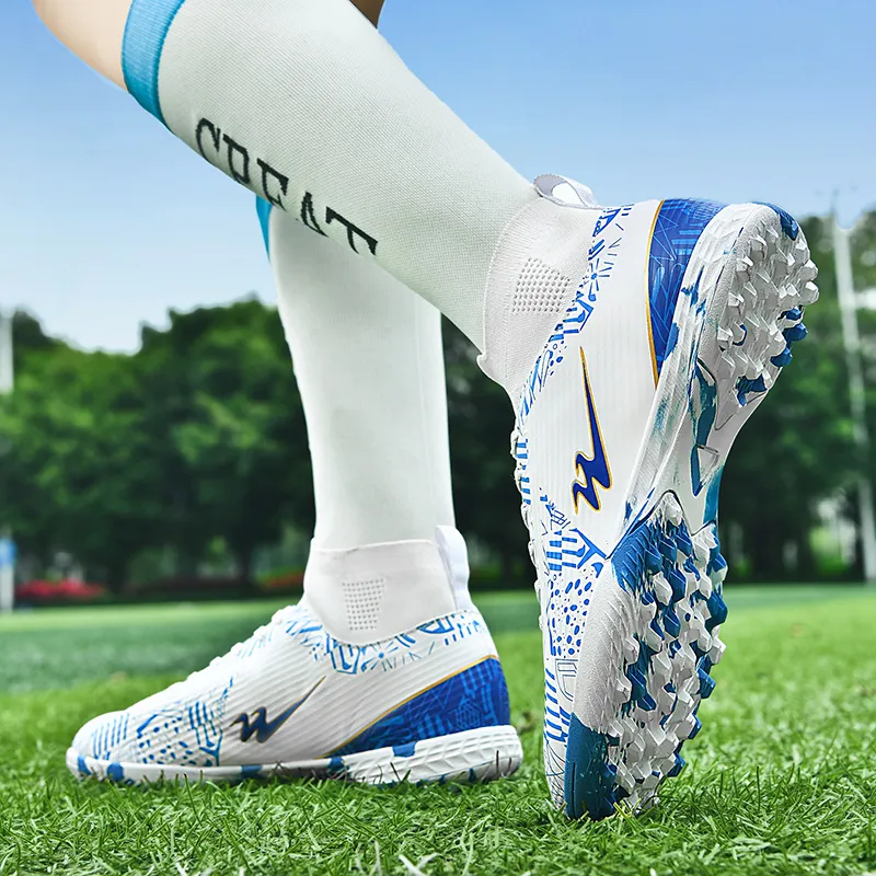 DOUBLE STAR 88 Anti Slip Wear Resistant Soccer Shoes Unisex White Blue-2