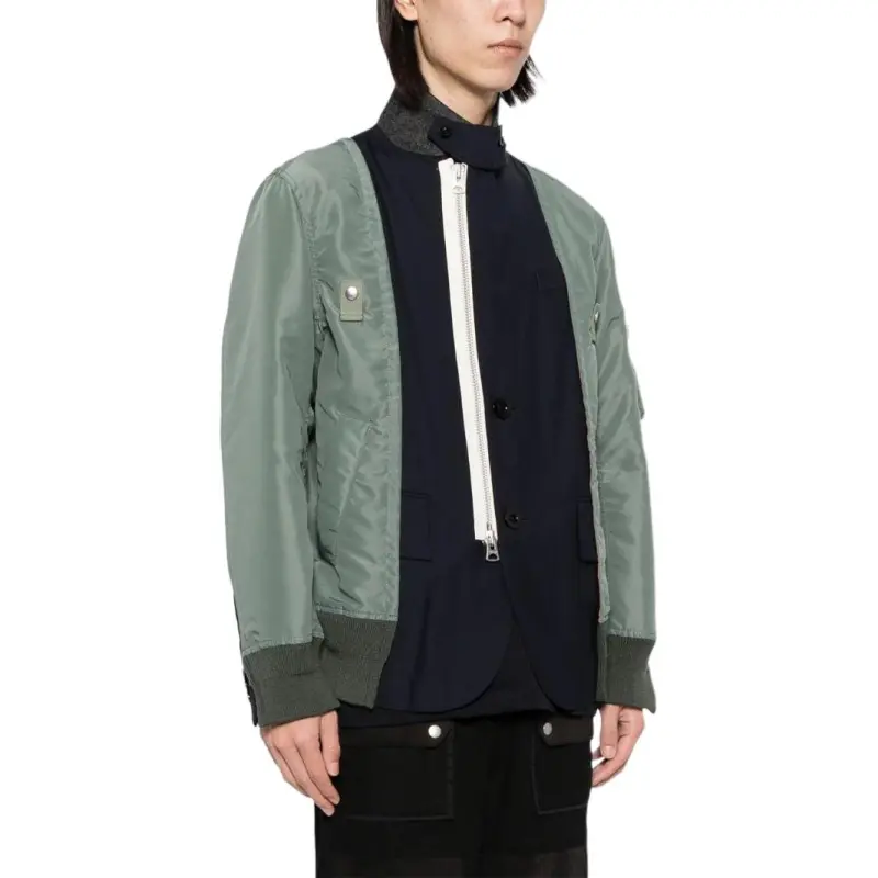 Sacai Contrast Panel Zip Up Long Sleeved Jacket-3