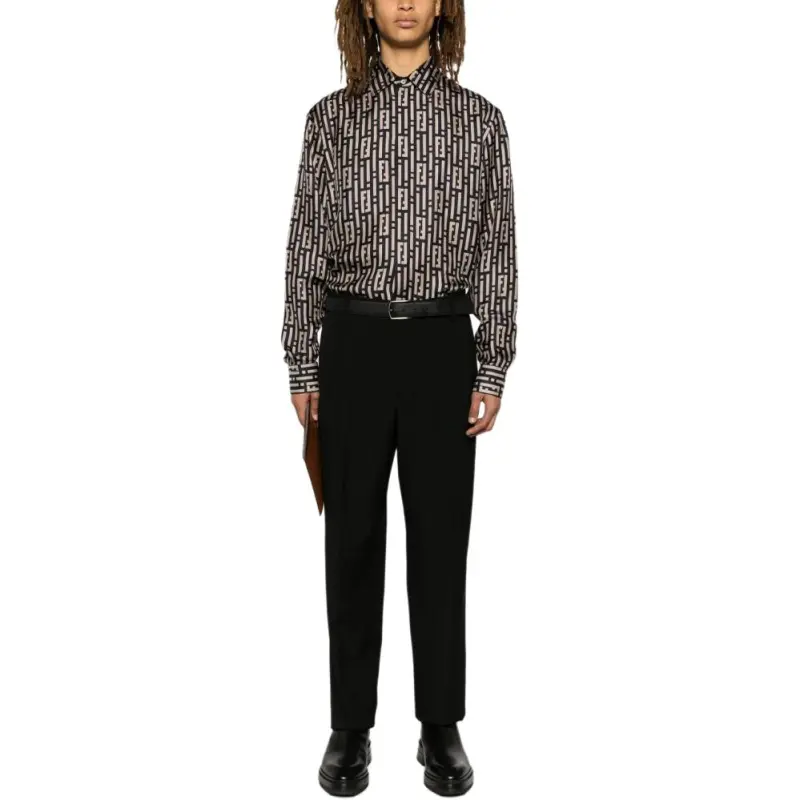 FENDI Monogrammed Collared Long Sleeved Shirt-2