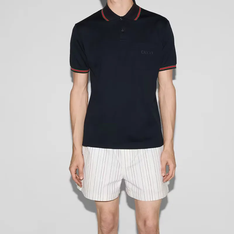 GUCCI Logo Embroidered Short Sleeve Polo Shirt-1