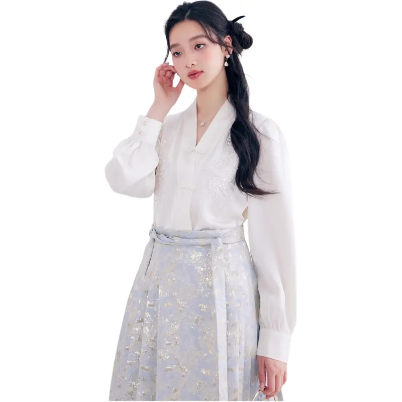 DEAR DEER PUFF Shirt Women's Chinese Style Embroidery-5