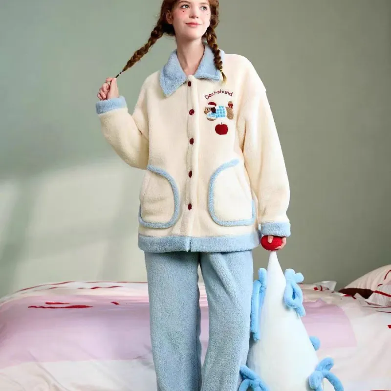 XIAFENYAN Pajama Set Women's Blue White-4