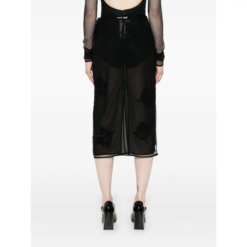 Blumarine Rear Slit Tulle Midi Skirt-11