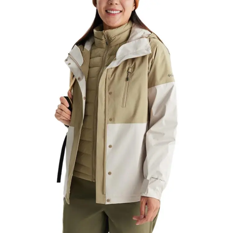 Columbia Waterproof, Windproof, Breathable, And Thermal Windbreaker Jacket Women's Khaki/White-2